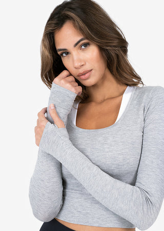 Women's Cropped Long-Sleeve Top Grey Marl FINAL SALE