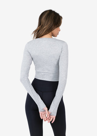 Women's Cropped Long-Sleeve Top Grey Marl FINAL SALE