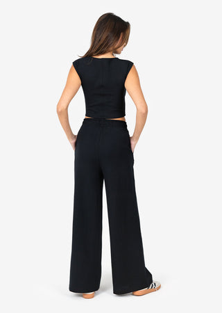Women's Wide Leg Trouser Short Length Black FINAL SALE