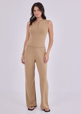 Women's Button Up Top Camel