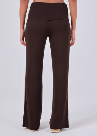 Women's Fold Waist Pants Dark Cocoa