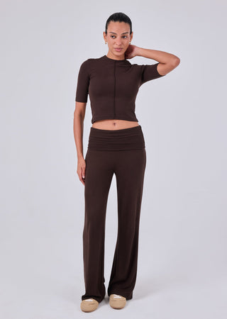 Women's Fold Waist Pants Dark Cocoa