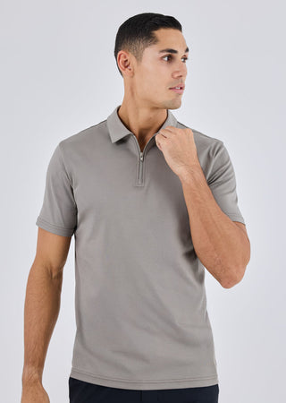 Men's Half Zip Polo Pebble Grey