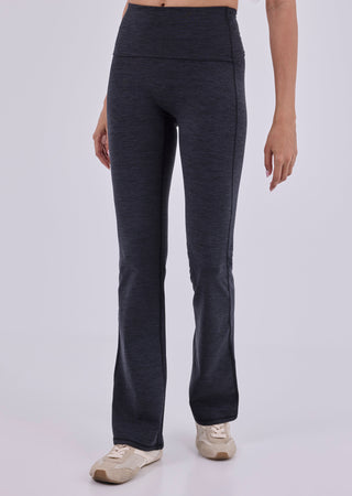 Women's Fold Waist Kick Flare Legging Dark Grey Marl (Long)