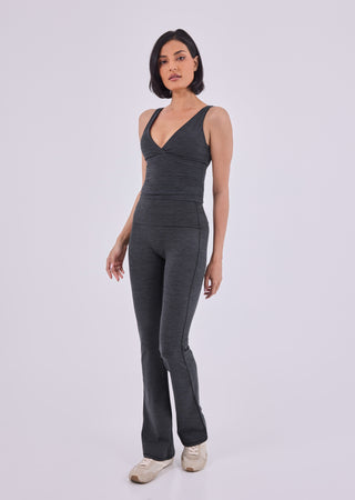 Women's Fold Waist Kick Flare Legging Dark Grey Marl (Regular)