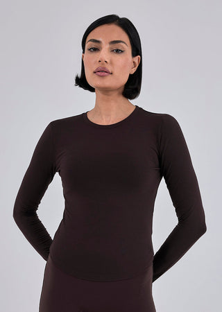 Women’s Long Sleeve Fitted Top Dark Cocoa