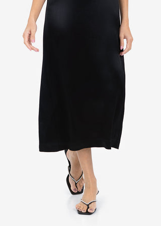 Women's Midi Dress Black Shiny FINAL SALE