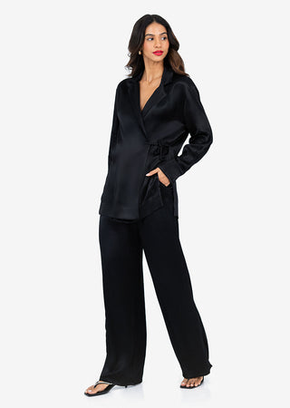 Women's Side Tie Jacket Black Shiny FINAL SALE
