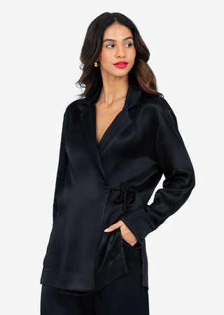 Women's Side Tie Jacket Black Shiny FINAL SALE