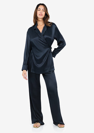 Women's Side Tie Jacket Midnight Navy Shiny FINAL SALE