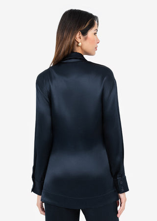 Women's Side Tie Jacket Midnight Navy Shiny FINAL SALE