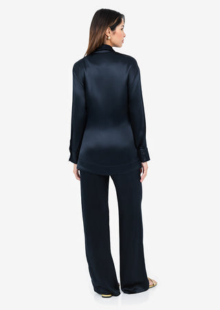 Women's Side Tie Jacket Midnight Navy Shiny FINAL SALE