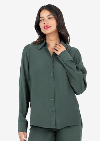 Women's Split Hem Shirt Ivy Green FINAL SALE