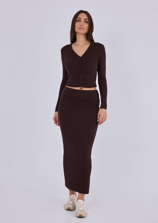 Women's Fold Waist Skirt Dark Cocoa