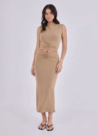 Women's Ruched Front Skirt Camel